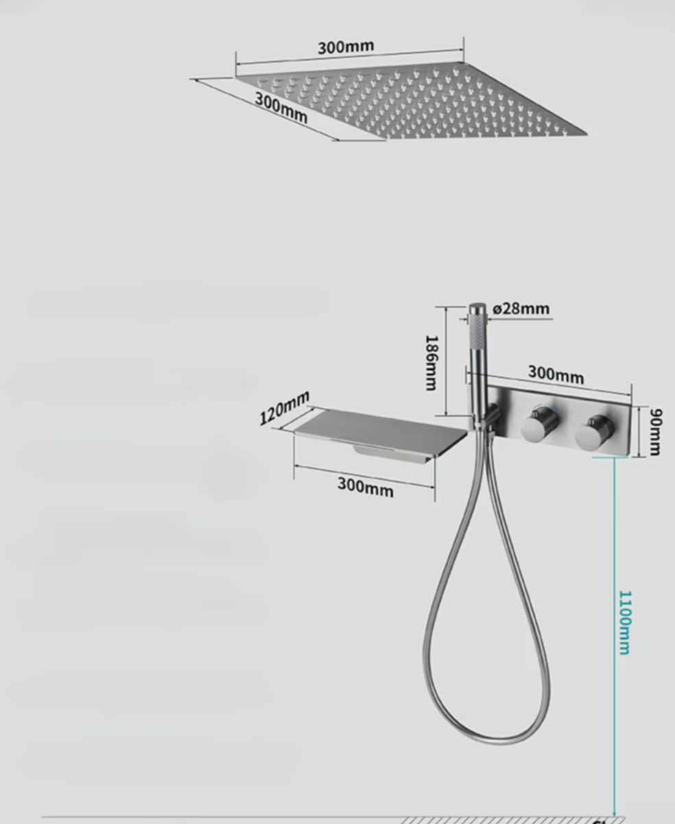 Colonne de douche et bain encastrée gris brossé